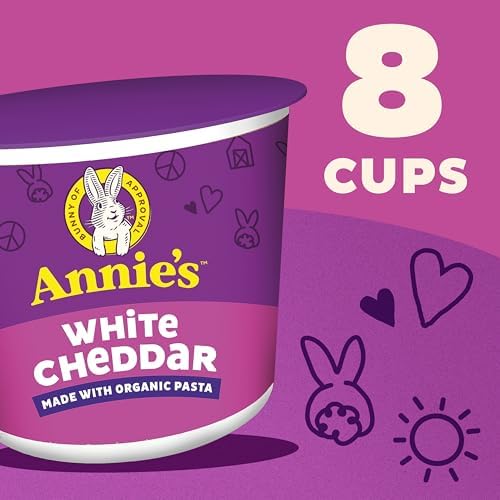 Annie's Homegrown White Cheddar Mac and Cheese Microwavable Cups, 8-pack, creamy cheese sauce in individual cups