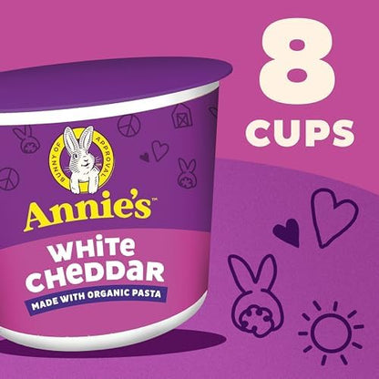 Annie's Homegrown White Cheddar Mac and Cheese Microwavable Cups, 8-pack, creamy cheese sauce in individual cups