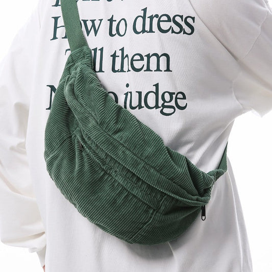 Large-capacity corduroy canvas shoulder and crossbody bag with adjustable strap