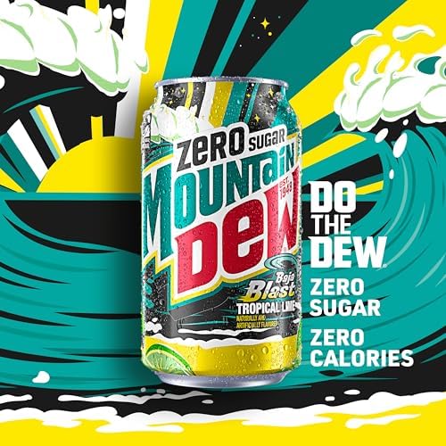 Sixteen Mountain Dew Baja Cabo Citrus Zero Sugar soda cans, 12 fl oz each, arranged in a pack showing colorful branding.
