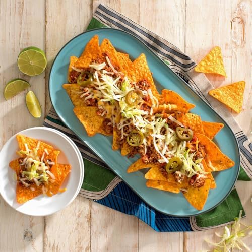 Doritos Nacho Cheese flavored tortilla chips in a 1-ounce pack, showing crispy, seasoned chips with reddish-orange cheese coating.