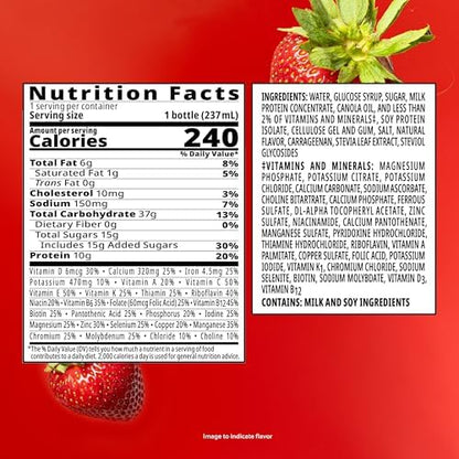 BOOST Original Nutritional Shake in strawberry flavor, ready-to-drink meal replacement bottles, 24-pack, with nutritional information visible.