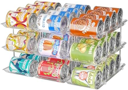 Attelite 3-tier rolling can organizer for pantry storage, stainless steel can holder with adjustable tiers and caster wheels for easy access.