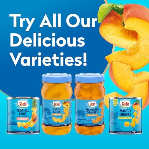 Dole jarred sliced peaches in a 23.5 oz jar, showing fresh peach slices in syrup on a white background.