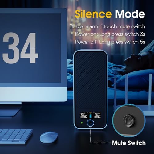 GOLDENMATE 1000VA lithium UPS battery backup and surge protector in white, showing the compact power supply unit with LED indicators.