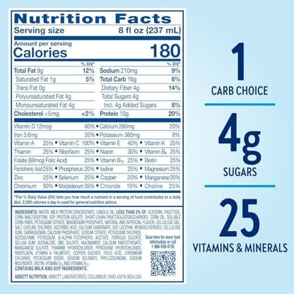 Glucerna Original Diabetes Nutrition Shake bottle with nutritional label, designed to support blood sugar management and health.