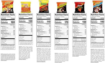 Frito Lay Flamin' Hot Mix variety snack chips pack with Cheetos, Doritos, Chester's, and Funyuns in 40 single-serve bags.