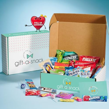 Nut Cravings healthy snack box variety pack with 60 greeting cards, featuring an assortment of nutritious snacks in colorful packaging.