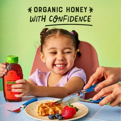 Nate's Organic Honey in a 16oz squeeze bottle, golden and viscous, with a clear label displaying Nate's Honey brand.