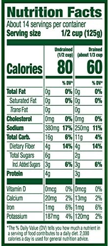 Canned Del Monte sweet peas in a 15-ounce pack, showing bright green peas inside the labeled can.