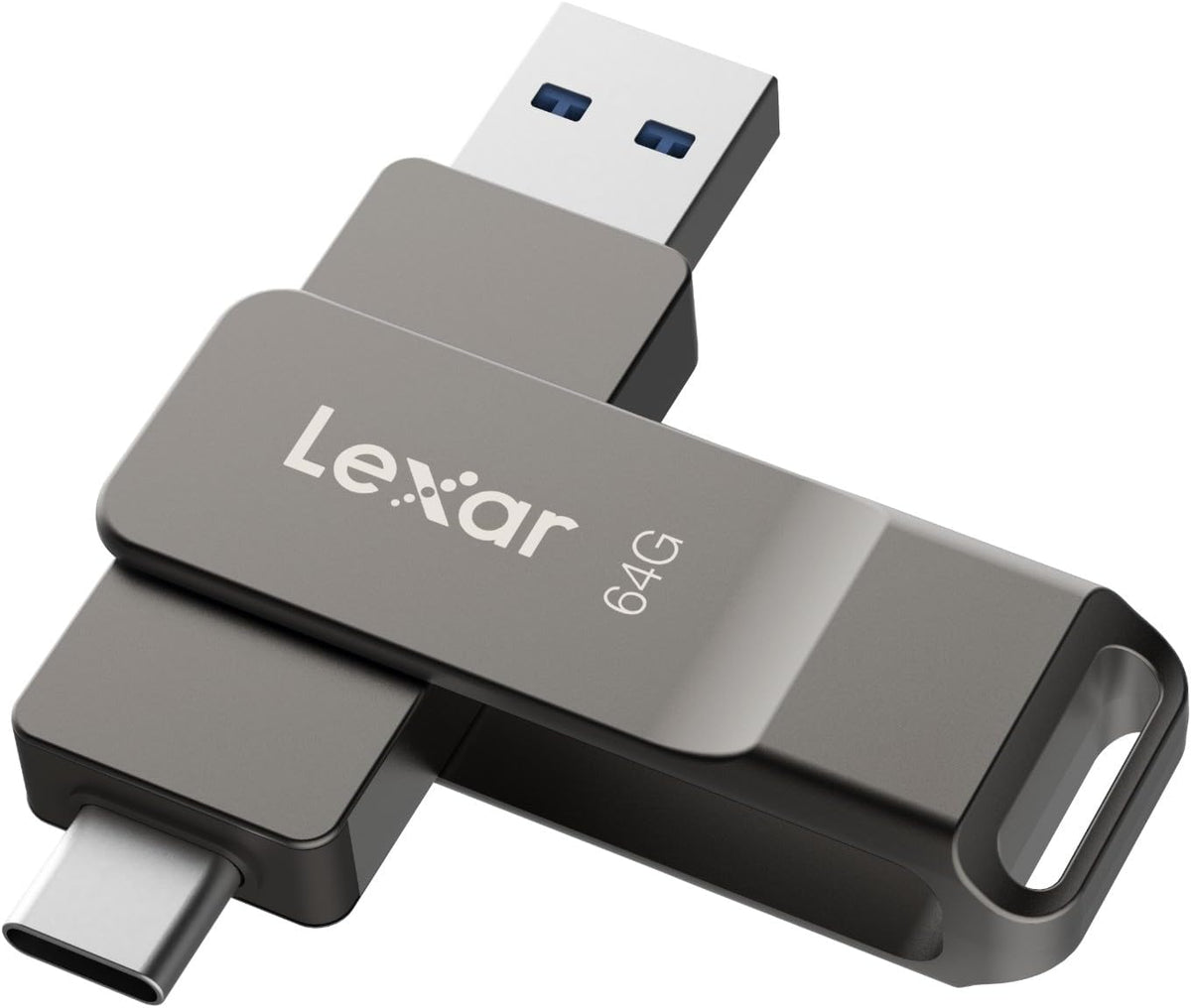 Lexar D40E 128GB USB 3.2 Gen 1 Type-C flash drive in champagne silver, showing the sleek portable design and USB connector.