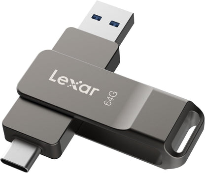 Lexar D40E 128GB USB 3.2 Gen 1 Type-C flash drive in champagne silver, showing the sleek portable design and USB connector.