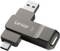 Lexar D40E 128GB USB 3.2 Gen 1 Type-C flash drive in champagne silver, showing the sleek portable design and USB connector.