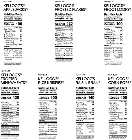 Assorted Kellogg's cold breakfast cereals in colorful boxes, bulk variety pack with multiple flavors for kids and family.