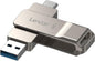 Lexar D40E 128GB Dual USB 3.2 Gen 1 Type-C flash drive in champagne silver, showing the sleek metal exterior and USB connectors.