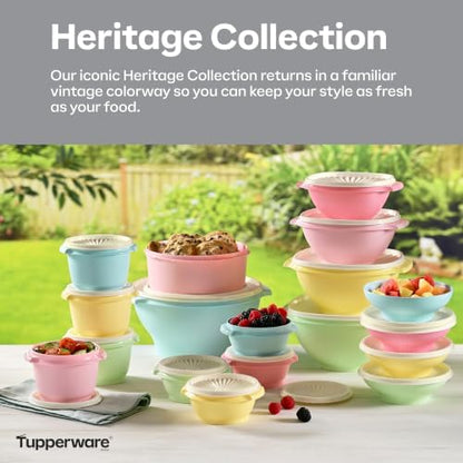 Tupperware Heritage 36-piece set of vintage pastel food storage containers with lids, includes 18 containers and 18 lids.