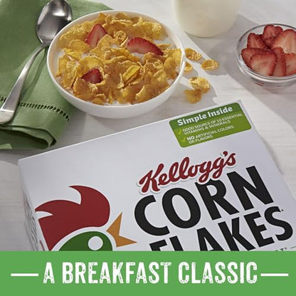 Kellogg's Corn Flakes Original breakfast cereal in a large 24 oz box, featuring a bowl of crispy corn flakes with milk.