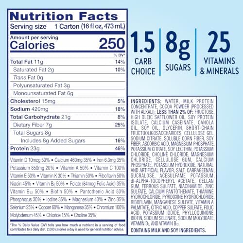 Glucerna Hunger Smart Classic Chocolate diabetic meal replacement shake in 16 oz bottle, supports blood sugar management, 12-pack