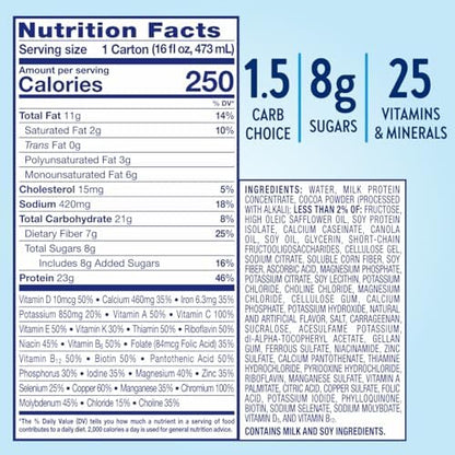 Glucerna Hunger Smart Classic Chocolate diabetic meal replacement shake in 16 oz bottle, supports blood sugar management, 12-pack