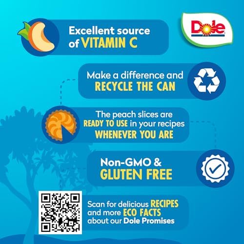 Jar of Dole sliced peaches in syrup, 23.5 oz, part of an 8-pack, showcasing fresh, ripe peach slices in a clear jar.