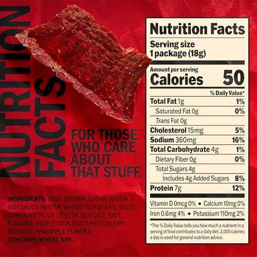 Jack Link's Teriyaki Beef Jerky Multipack with five 0.625 oz packs, showing individually wrapped beef jerky pieces.