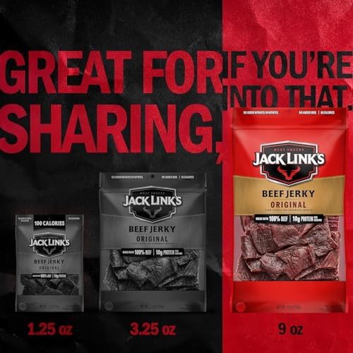 Jack Link's Original Beef Jerky Multipack with two 9 oz packs, featuring savory, dried beef jerky strips in a resealable package.