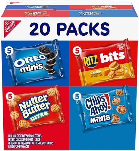 NABISCO Cookie and cracker variety pack with 20 snack packs in 4 flavors, including cookies and crackers for on-the-go snacking.