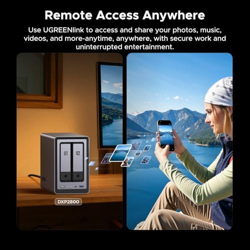 UGREEN NAS DXP2800 2-bay network attached storage device for home users, remote workers, and creators, with multiple drive bays