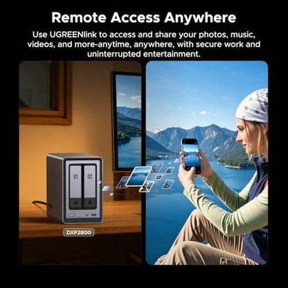UGREEN NAS DXP2800 2-bay network attached storage device for home users, remote workers, and creators, with multiple drive bays