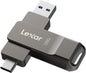 Lexar D40E 128GB dual USB 3.2 Type-C jump drive in champagne silver, portable USB flash drive with sleek design.