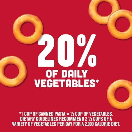 SpaghettiOs Original canned pasta in a 22.4 oz can, packaged in a pack of 12, ready as a healthy snack for kids and adults.