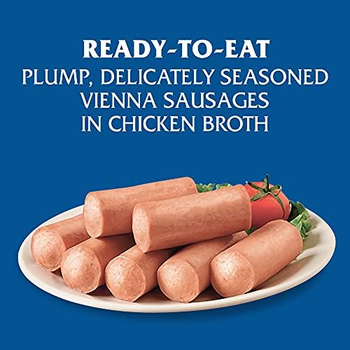 Libby's Vienna Sausage canned meat, 4.6 oz, ready to eat, 10g protein per serving, bulk pack of 6 cans showing the product inside