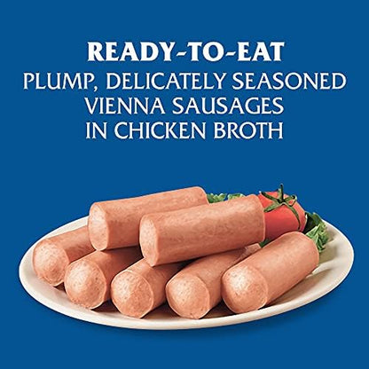Libby's Vienna Sausage canned meat, 4.6 oz, ready to eat, 10g protein per serving, bulk pack of 6 cans showing the product inside