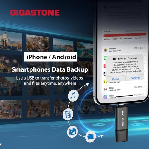 Gigastone 128GB dual USB flash drive 2-pack with USB-C and USB-A, fast data transfer, cap design, compatible with smartphone, PC, Mac, TV