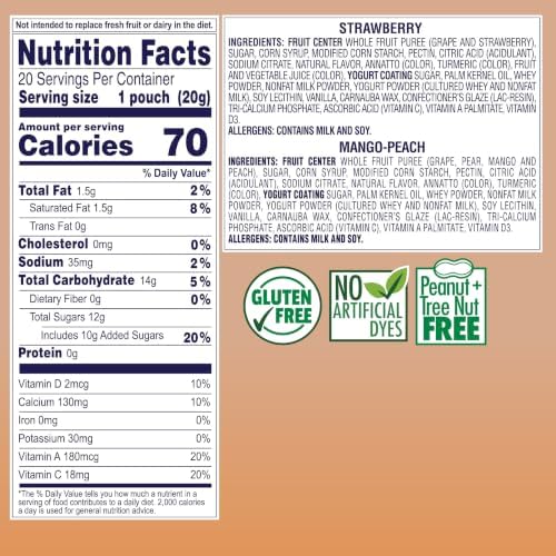 Welch's Fruit 'n Yogurt Variety Pack of fruit yogurt snacks, 0.7 oz, showing colorful packs and fruit images.
