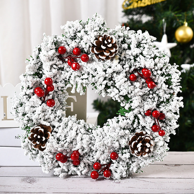 Christmas artificial pinecone and red berries wreath for front door or window decoration