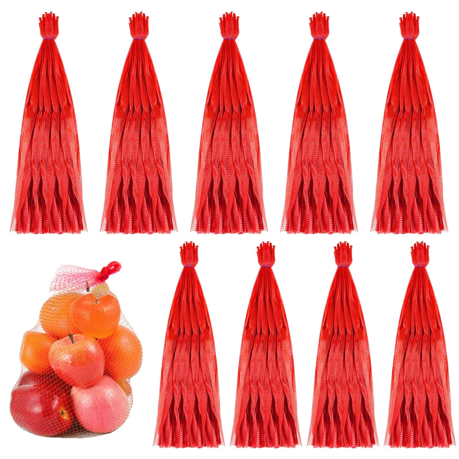Windyun 1000 Pcs Reusable Mesh Nylon Netting Bulk Fits Storage Egg Vegetable Seafood Fruits Bags Grocery Bags (Red20 Inch)