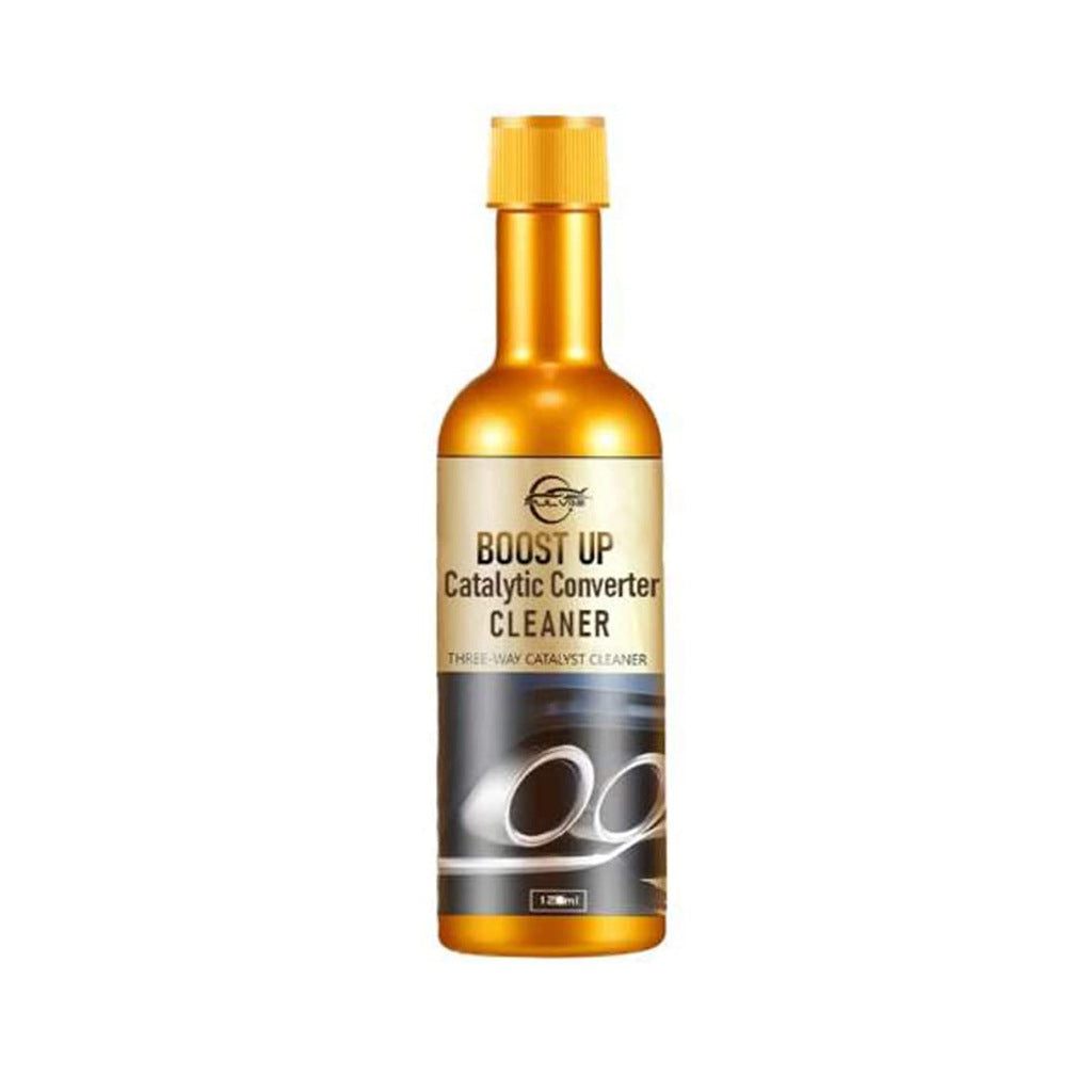 Catalytic converter cleaning agent bottle from My Store for vehicle exhaust system maintenance