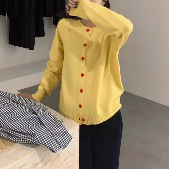 Women's retro knitted cardigan sweater jacket with love buttons and niche autumn design