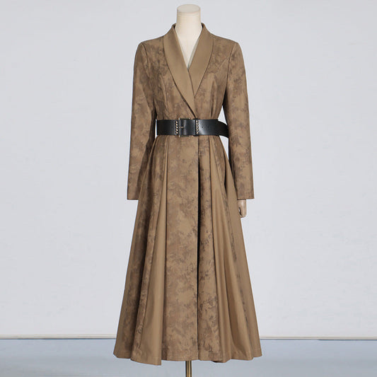 Blooming Texture women’s V-neck leather slimming trench coat in a tailored silhouette