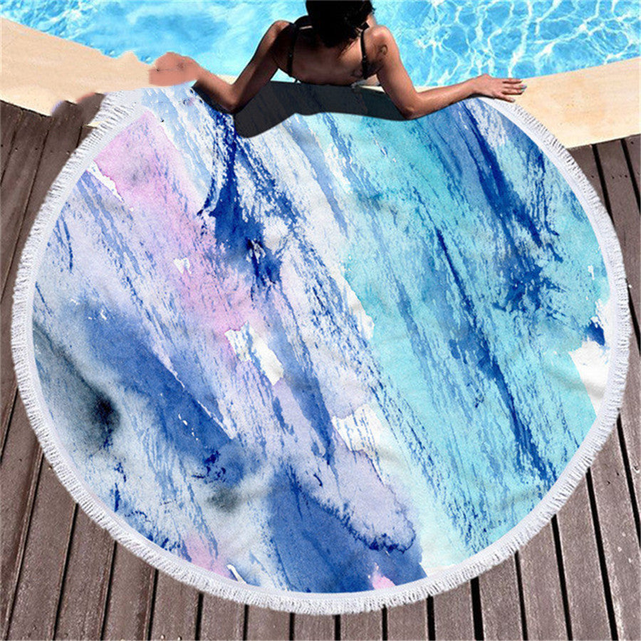 Marbling beach towel by My Store, featuring a swirling marbled pattern in blue and white hues