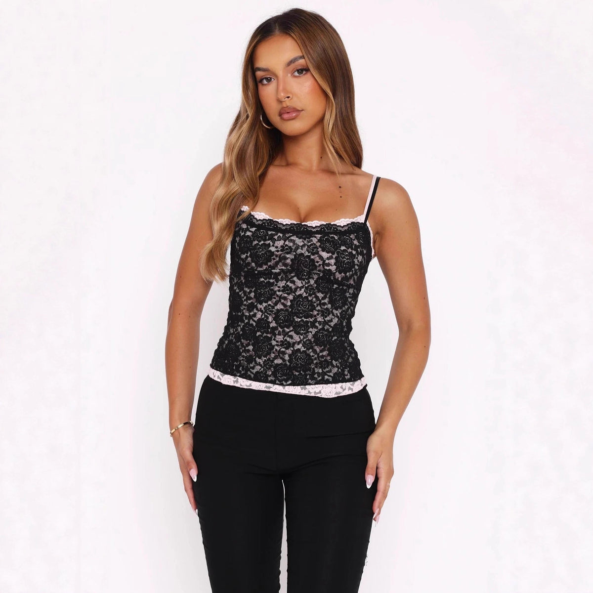 Women's two-color lace jacquard camisole sexy chic top by My Store