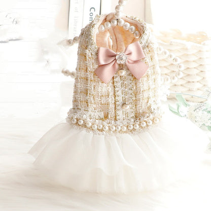 Lace dress clothes for small dogs, delicate decorative pet dress with floral lace details