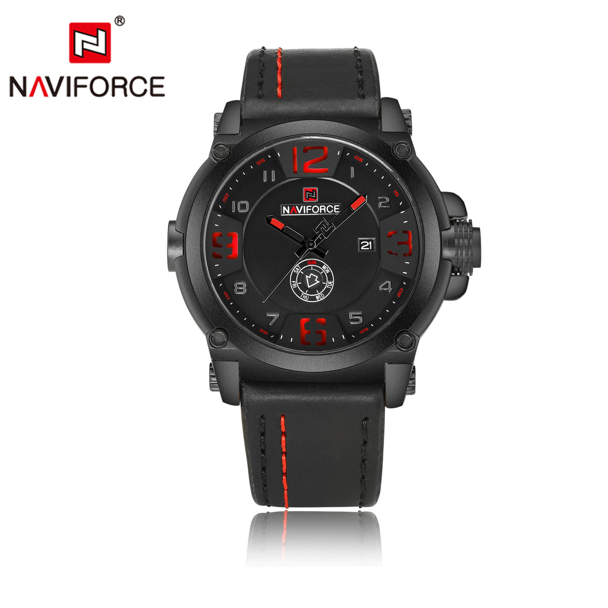 NAVIFORCE 9099 men's waterproof quartz watch with black dial and stainless steel band, outdoor and casual style.