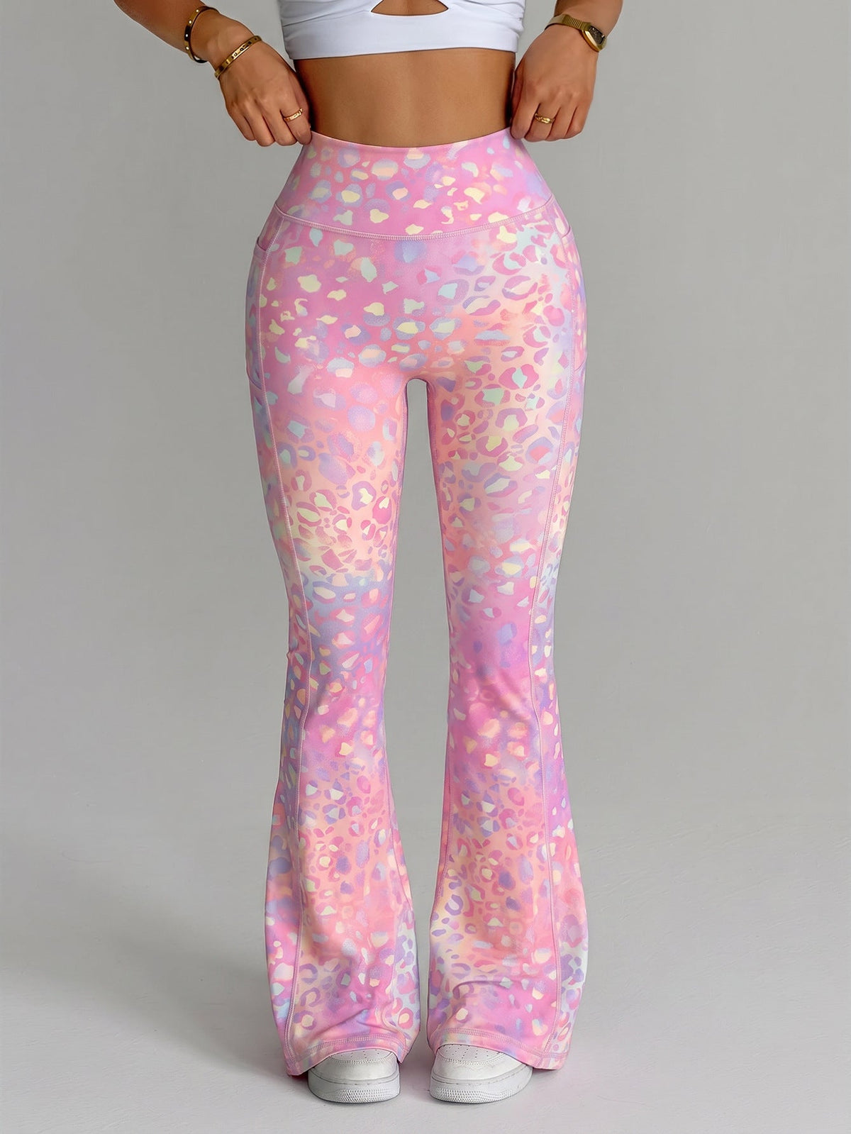 Printed high-waisted tummy-control yoga fitness pants with a tight fit