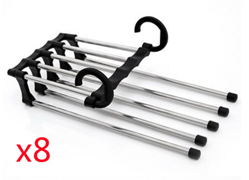 5-in-1 stainless steel wardrobe hanger for clothes and pants, multi-functional space-saving design