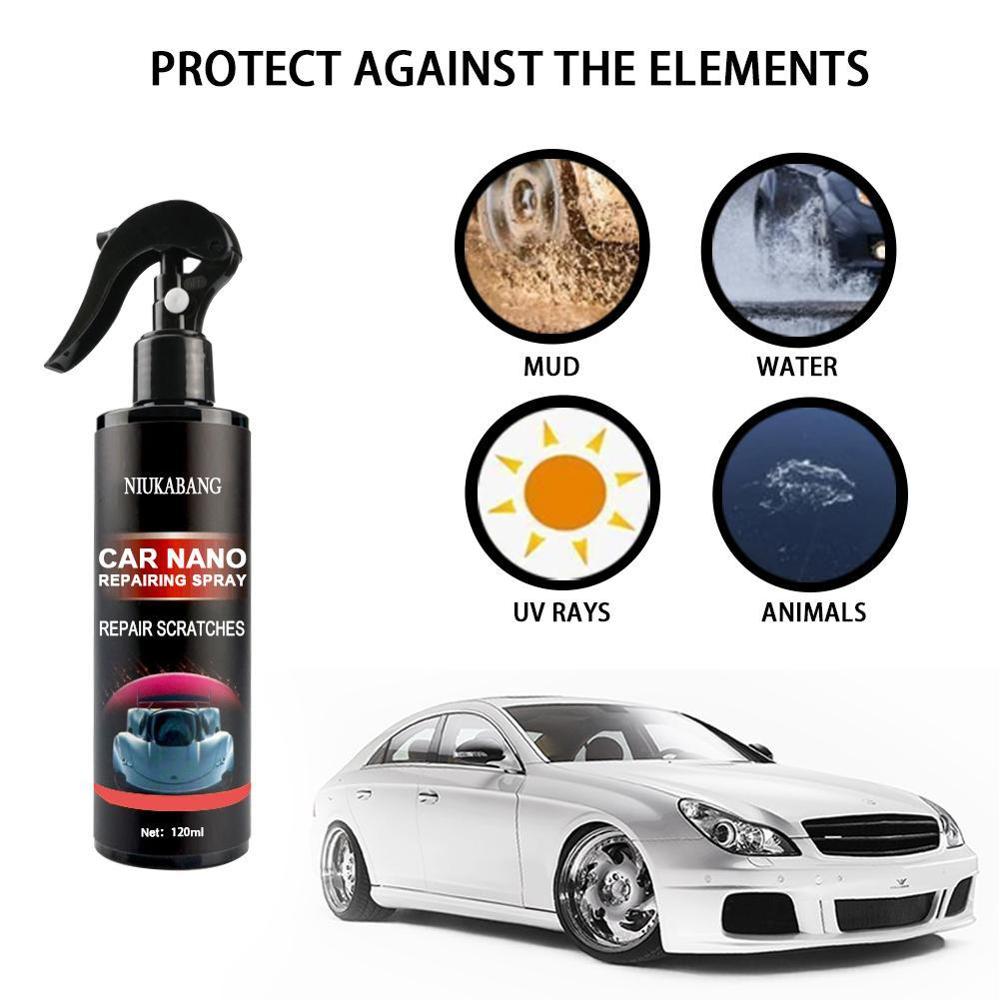 Nano car repairing spray bottle for vehicle surface repair and scratch treatment