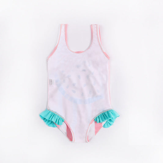 Baby girl swimming suit by My Store, colorful kids' swimwear shown from the front