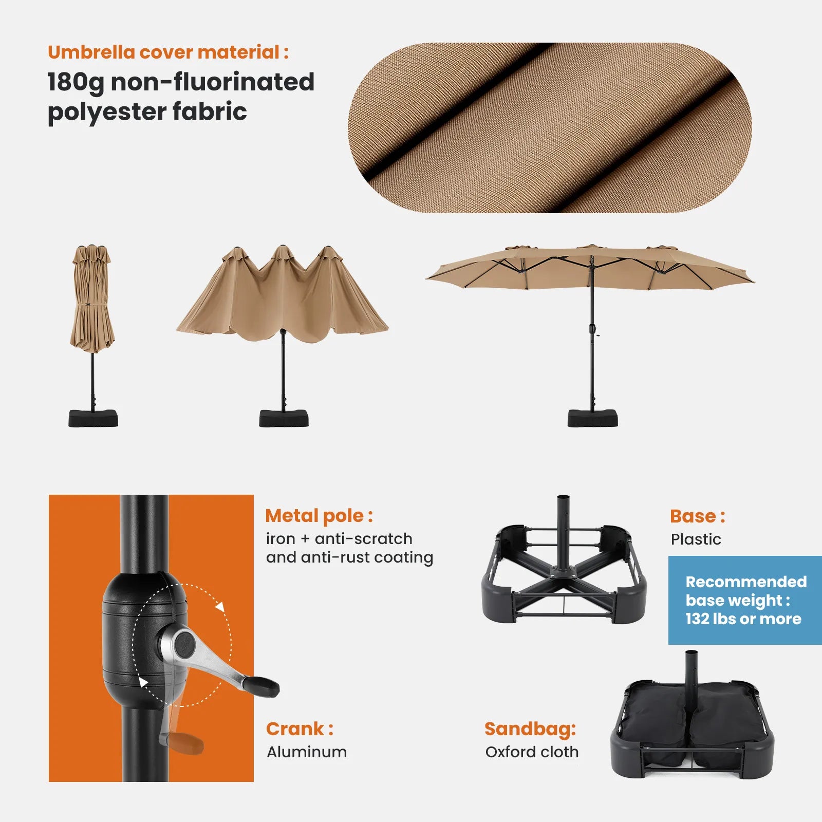 15ft Large Outdoor Patio Umbrella