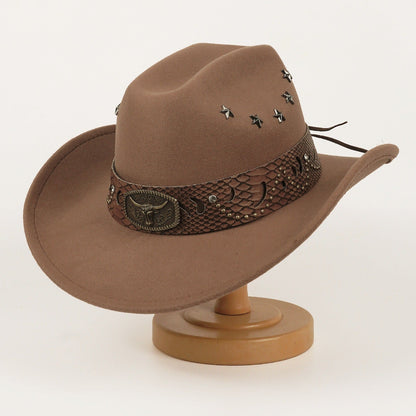 European American style star-studded leather jazz cap in black, side view